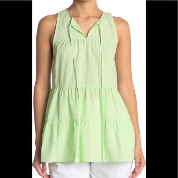 Topshop Mint Tiered Plain Smock Blouse Size 4 - Picture 1 of 11